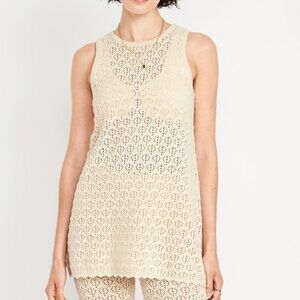 •	Sleeveless Crochet Tunic Sweater SIZE S COLOR Cozy Cashmere